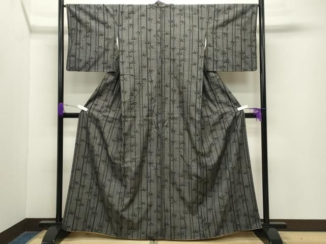 平和屋着物 結城紬 100亀甲 笹竹文 正絹 gh