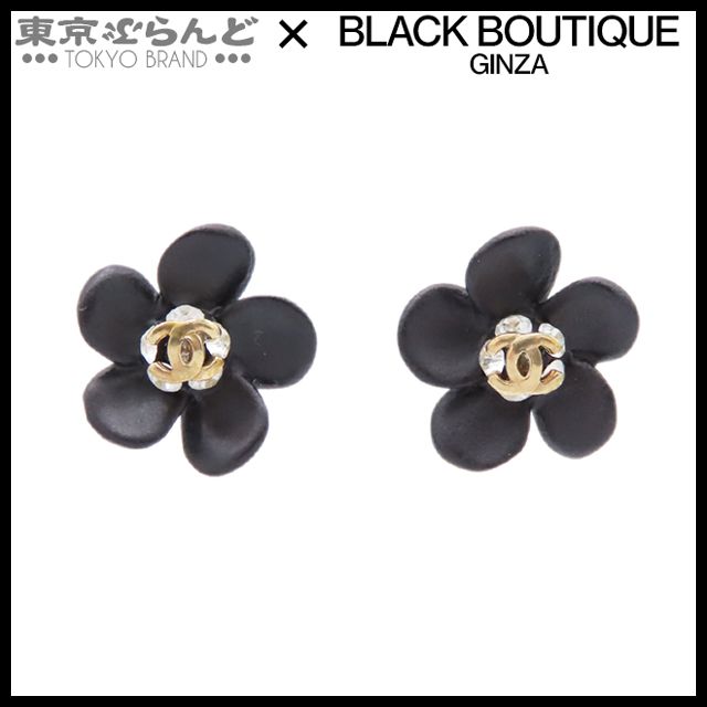 シャネル CHANEL カメリア ピアス ブラック プラスチック ライン