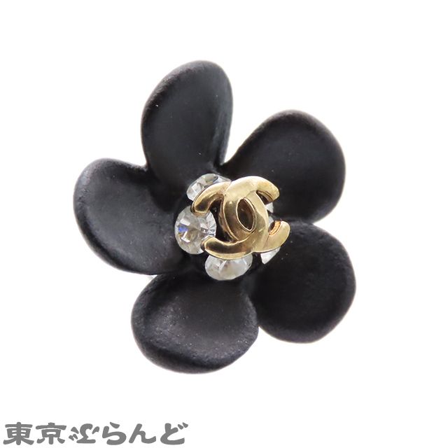 シャネル CHANEL カメリア ピアス ブラック プラスチック ライン