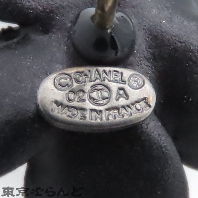 シャネル CHANEL カメリア ピアス ブラック プラスチック ライン