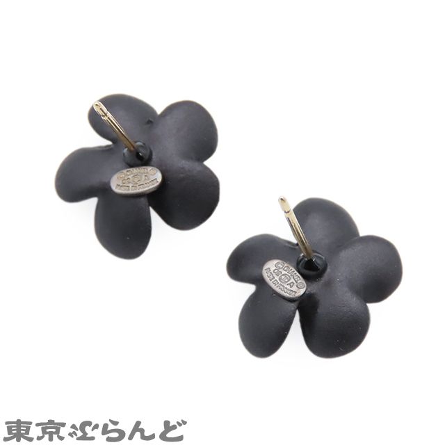 シャネル CHANEL カメリア ピアス ブラック プラスチック ライン