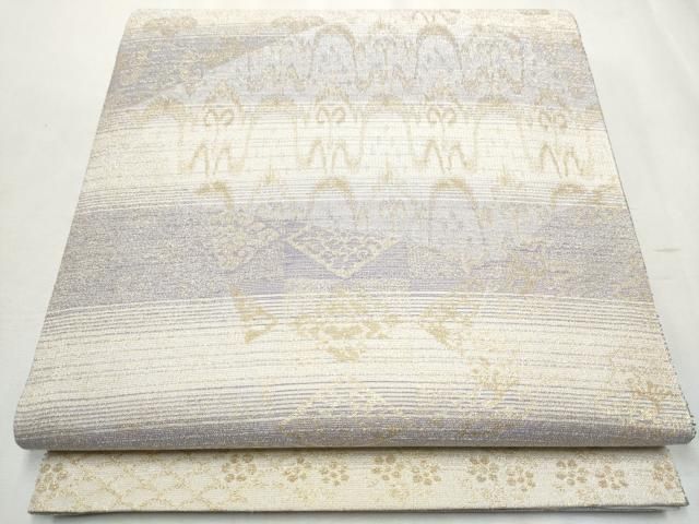 平和屋着物●両面　全通柄袋帯　紬地　横段文　正絹　逸品　DAAY1903ps 平和屋着物○両方向 両面 全通全景柄袋帯 撚り金紬織 名物裂横段文