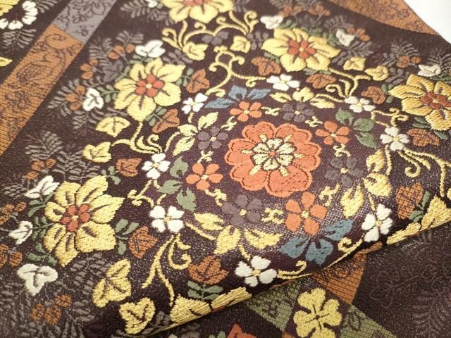 平和屋着物○西陣の名門 本家加納 六通柄袋帯 唐織 花唐草文 金糸 正絹