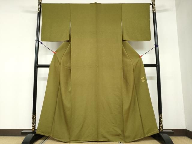 平和屋着物●上質な色無地 霞地紋 璃寛茶色 正絹 ♥ ud