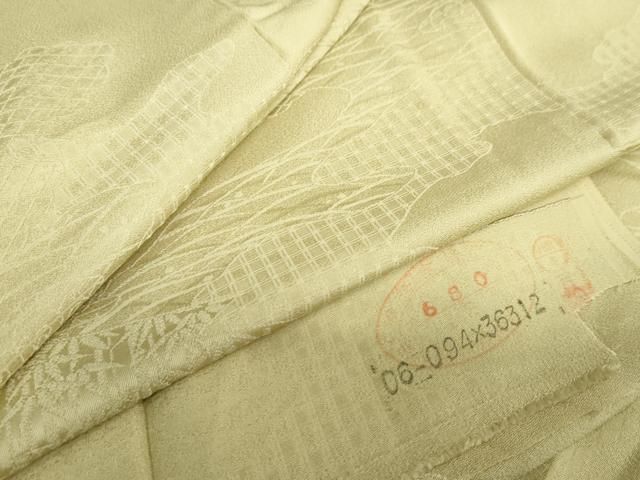 平和屋着物 上質な色無地 エ霞風景地紋 青朽葉色 反端付き 正絹 ud