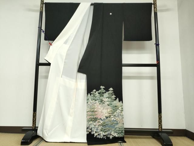 平和屋着物●本加賀友禅作家 森田耕三 黒留袖 流水風景文 正絹 ud