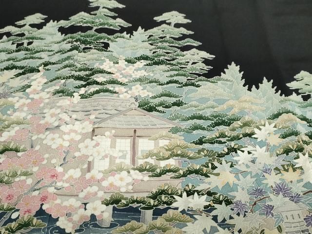 流水風景文 正絹