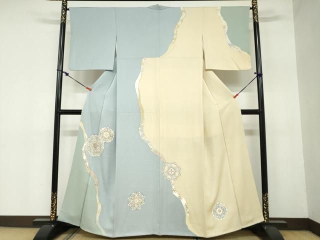 平和屋着物●訪問着 駒刺繍 鏡裏洋花文 金彩 正絹 ud