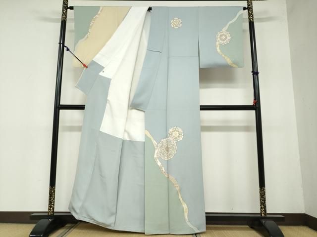 平和屋着物●訪問着 駒刺繍 鏡裏洋花文 金彩 正絹 ud