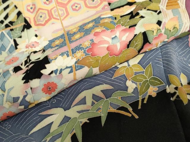 平和屋着物○本加賀友禅作家 押田正義 黒留袖 流水草花船文 正絹 逸品