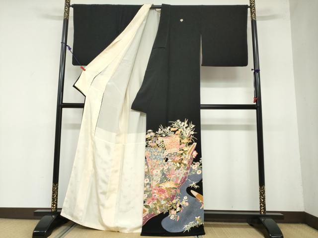 平和屋着物 本加賀友禅作家 押田正義 黒留袖 流水草花船文 正絹 ud