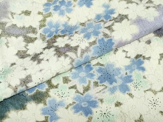 平和屋着物○訪問着 枝桜文 暈し染め 金彩 銀通し地 正絹 逸品