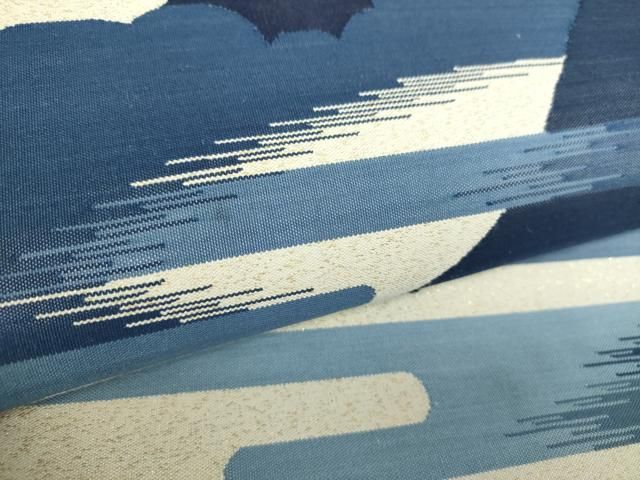 平和屋着物○爪掻き本綴れ 六通柄袋帯 本藍 霞遠山文 金糸 正絹 逸品