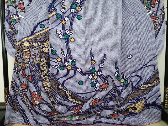 平和屋着物○豪華振袖 絞り 枝梅 花熨斗文 金彩 正絹 逸品 DABA1399ps