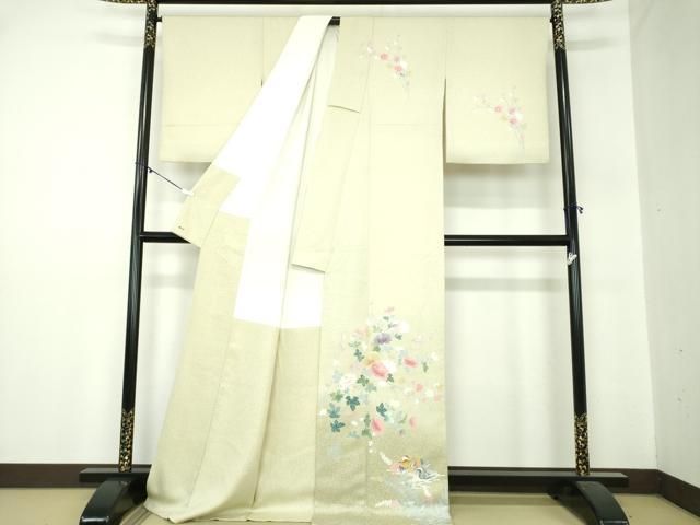 平和屋着物●訪問着 友禅 鴛鴦花文 たたき染め 三越扱い 正絹 ps
