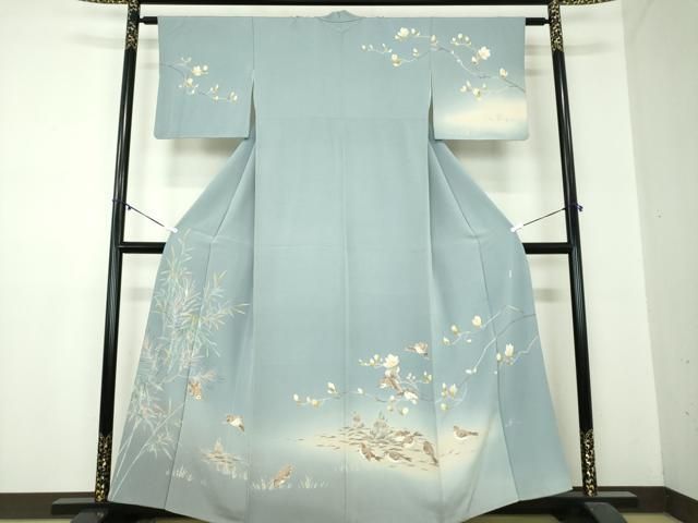 平和屋着物 訪問着 友禅 作家物 雀 枝花文 筍 正絹 ps
