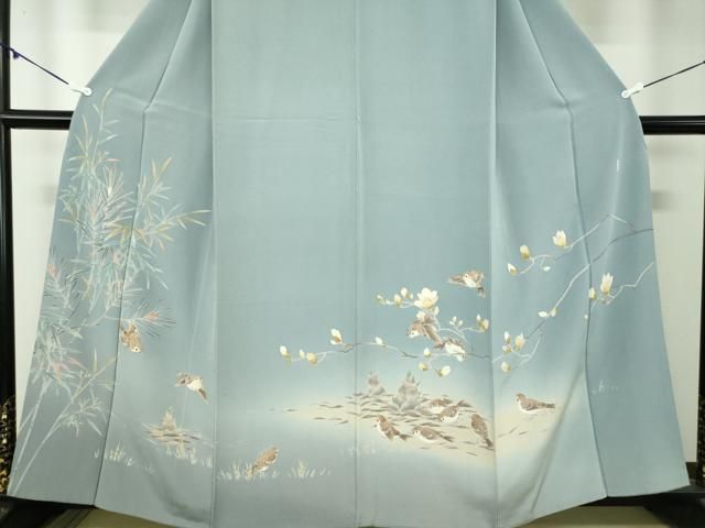  平和屋着物●訪問着 友禅 作家物 雀 枝花文 筍 正絹 ps 訪問着 付け下げ 着物