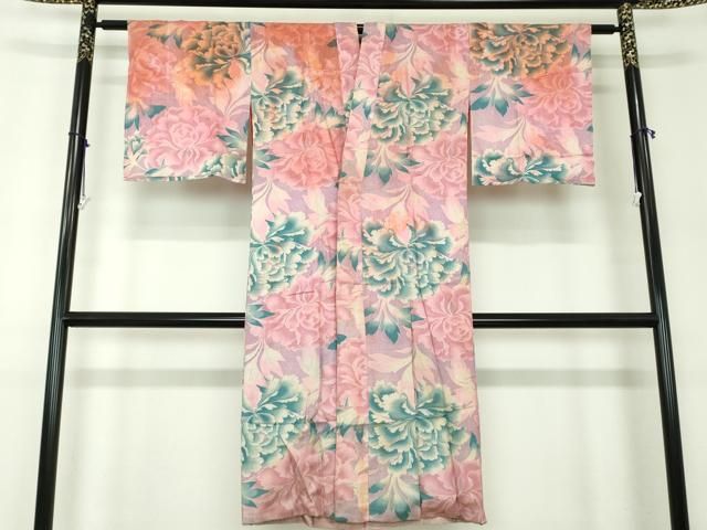 平和屋着物●アンティーク 大正ロマン 長襦袢 袷 牡丹文 正絹 ps