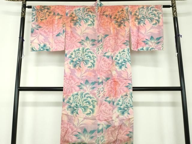 平和屋着物●アンティーク 大正ロマン 長襦袢 袷 牡丹文 正絹 ps