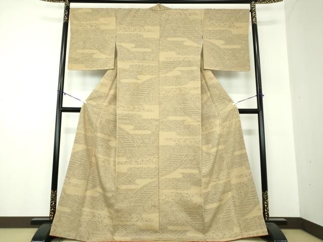 平和屋着物 上質な紬 160亀甲 渡橋風景 正絹 ps