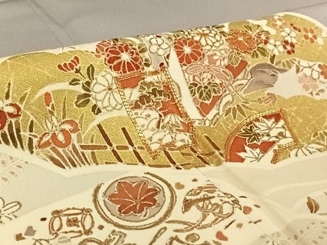  平和屋着物 訪問着 単衣 駒刺繍 雪輪吉祥花文 桜鼠色地 金彩 正絹 jh 訪問着 付け下げ 着物