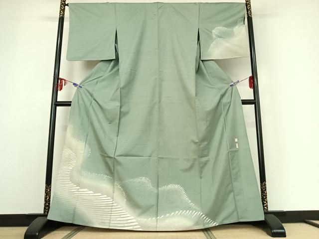 平和屋着物 石川県指定無形文化財 牛首紬 白山工房 手織り 訪問着 単衣 作家物 紬地 流水文 正絹 jh