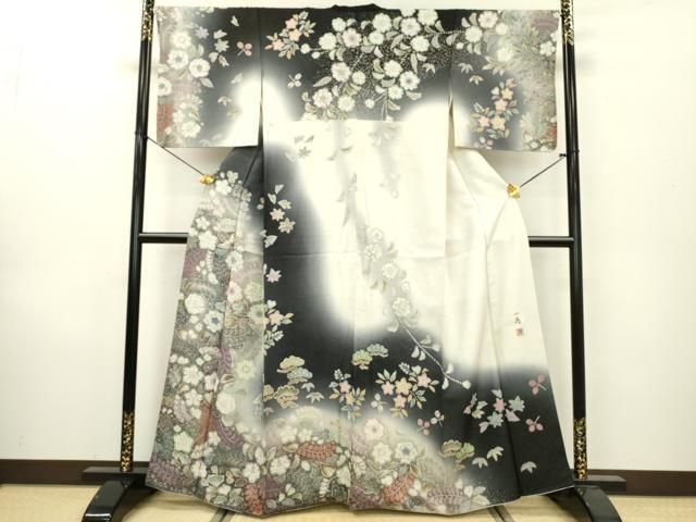 平和屋着物●吉乃一廉 幻の辻が花 訪問着 辻が花 暈し染 銀通し地 正絹 fe