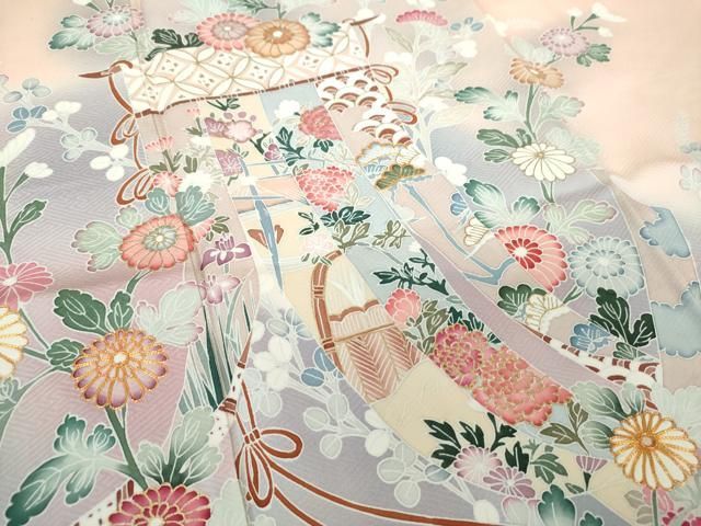  平和屋着物 訪問着 駒刺繍 几帳花文 暈し染め 金彩 正絹 ps 訪問着 付け下げ 着物