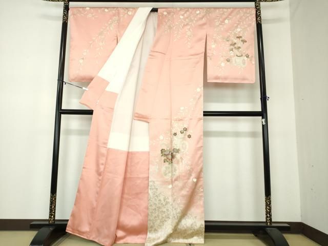 平和屋着物●訪問着 枝垂れ桜 流水花車文 暈し染め 金銀彩 正絹 ♥ ps