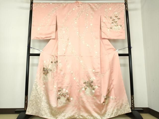 平和屋着物●訪問着 枝垂れ桜 流水花車文 暈し染め 金銀彩 正絹 ♥ ps