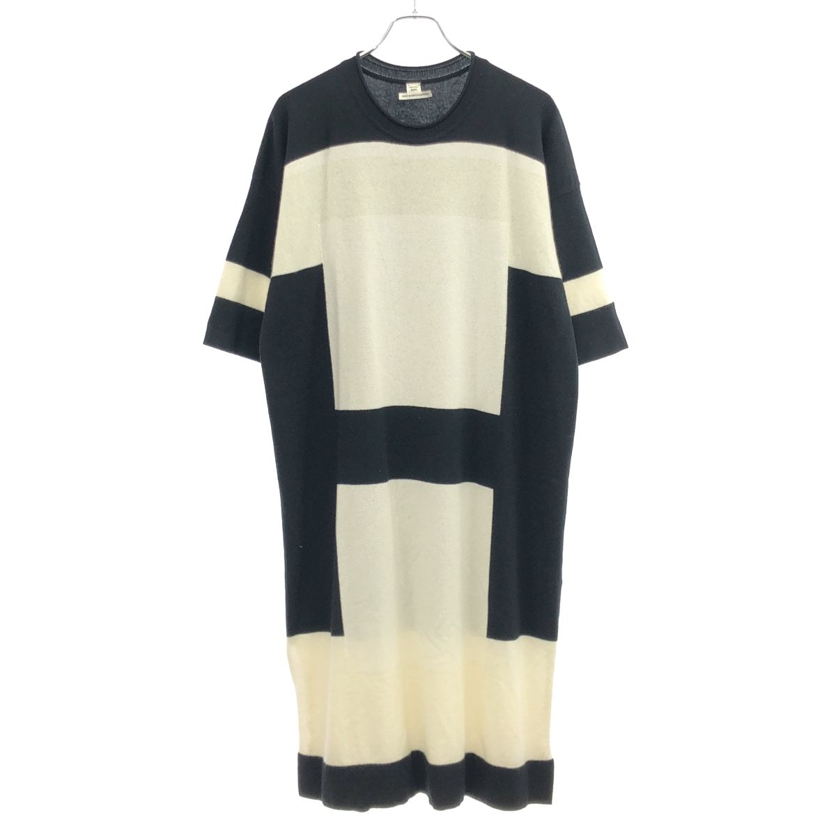HERMES エルメス パネルカシミヤニットワンピース 16 7717 ブラック ホワイト 38