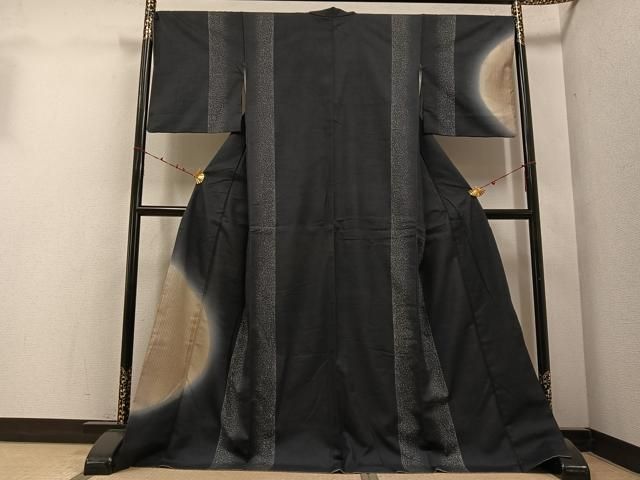 平和屋着物●訪問着 紬地 半円に縞 暈し染め ロング丈 正絹 ph