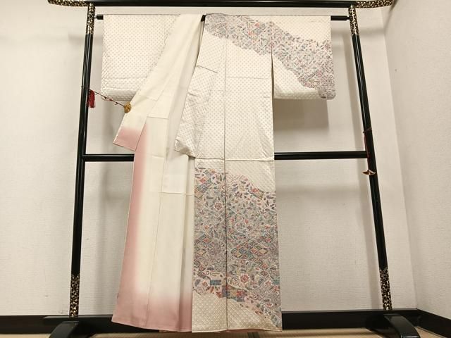 平和屋着物●訪問着 絞り 草花文 正絹 ph