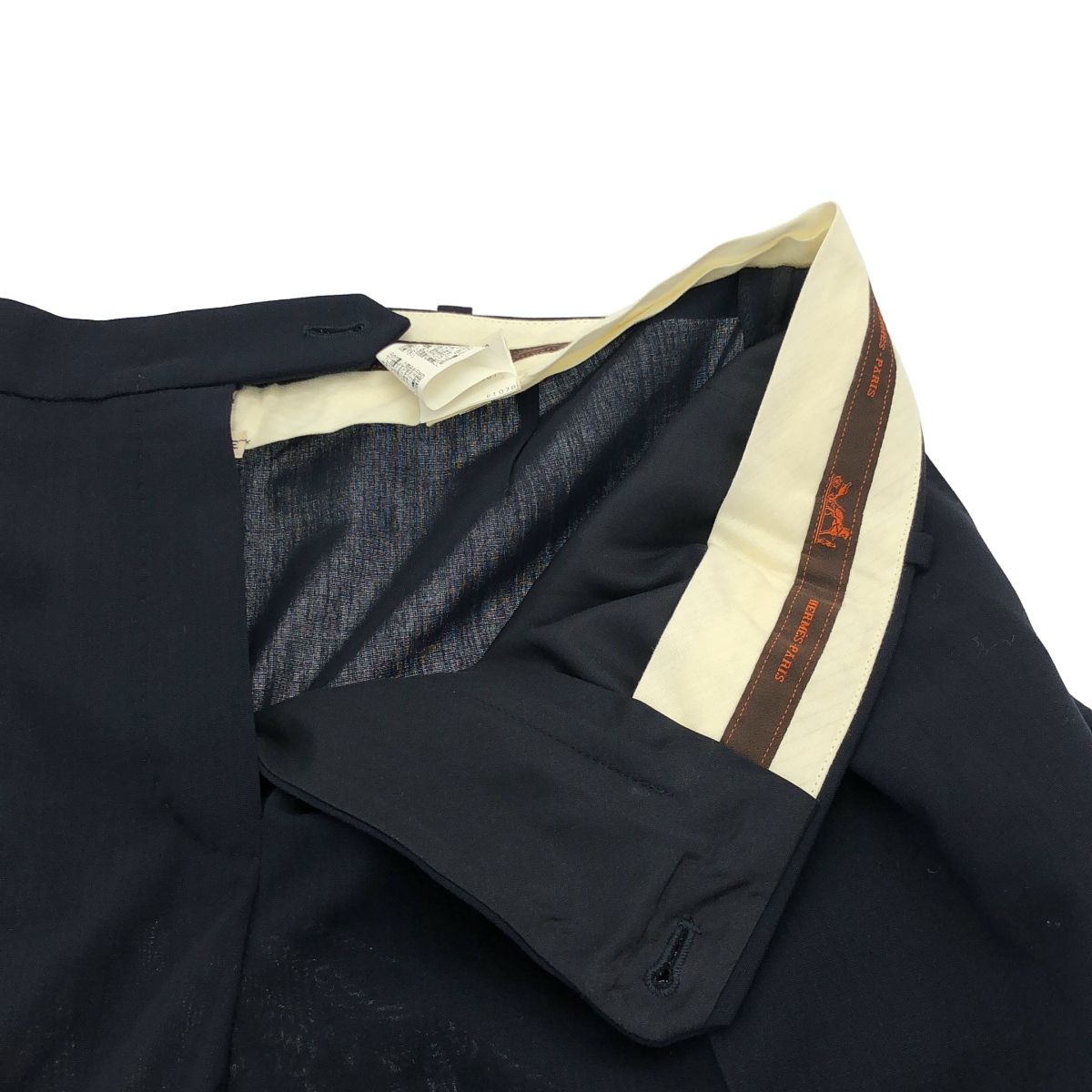 HERMES エルメス 2タックウールワイドスラックスパンツ ネイビー 42