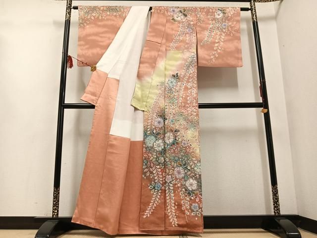 平和屋着物●越後十日町の一流染匠 桐屋 翠山工房 訪問着 辻が花 絞り 暈し染め 銀通し地 正絹 ph