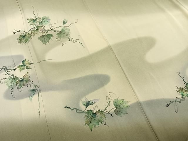  平和屋着物 訪問着 作家物 手描き 蔦の葉文 暈し染め 正絹 fy 訪問着 付け下げ 着物