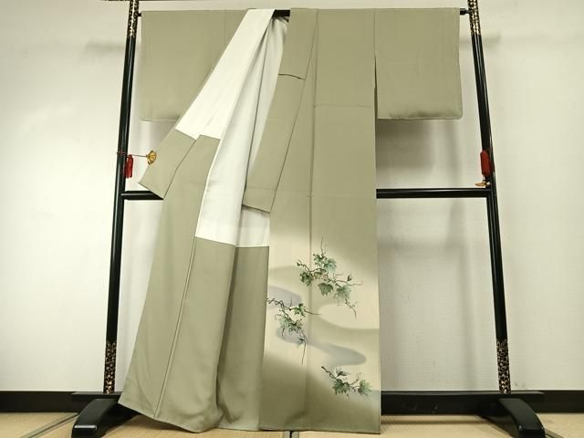 平和屋着物●訪問着 作家物 手描き 蔦の葉文 暈し染め 正絹 fy