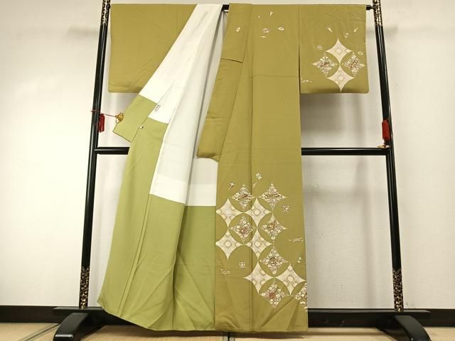 平和屋着物 訪問着 駒刺繍 七宝花文 金彩 正絹 fy