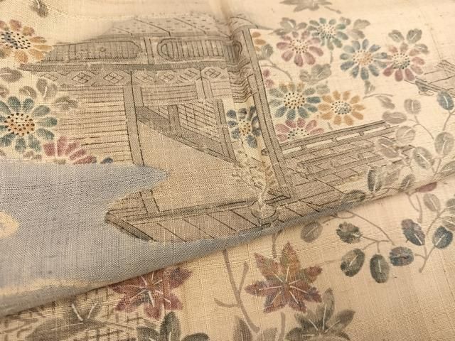 平和屋着物○染織の名門 しょうざん 生紬 訪問着 風景草花文 やまと誂