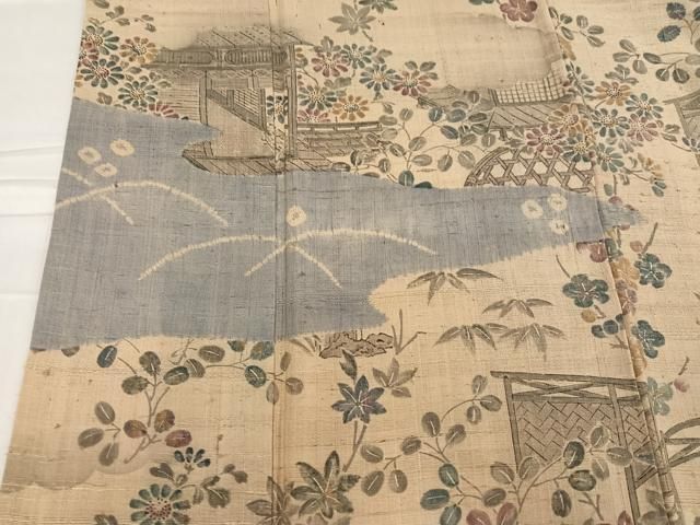 平和屋着物○染織の名門 しょうざん 生紬 訪問着 風景草花文 やまと誂