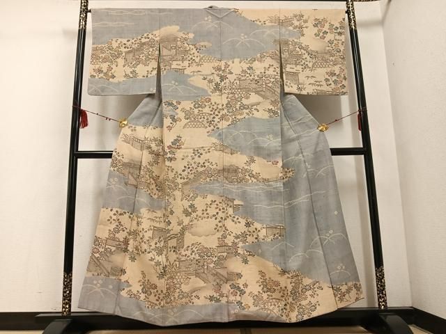 平和屋着物○染織の名門 しょうざん 生紬 訪問着 風景草花文 やまと誂