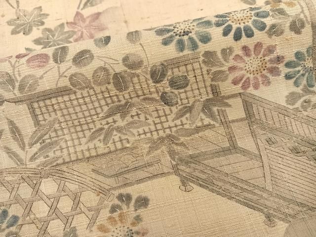 平和屋着物○染織の名門 しょうざん 生紬 訪問着 風景草花文 やまと誂