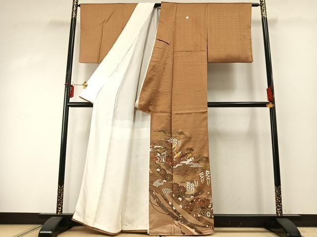 平和屋着物●豪華色留袖 御所車花鳥文 金彩 正絹 fy