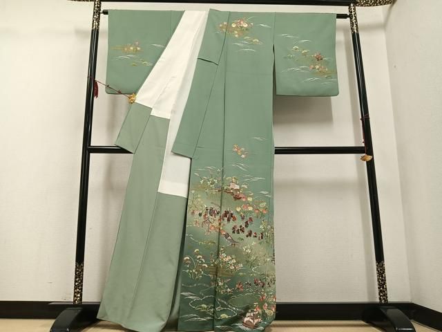 平和屋着物 蘇州刺繍 訪問着 人物風景草花文 暈し染め 金糸 正絹 ph