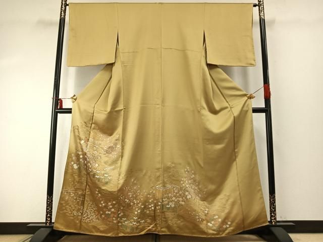 平和屋着物●訪問着 駒刺繍 風景花文 金彩 正絹 fy