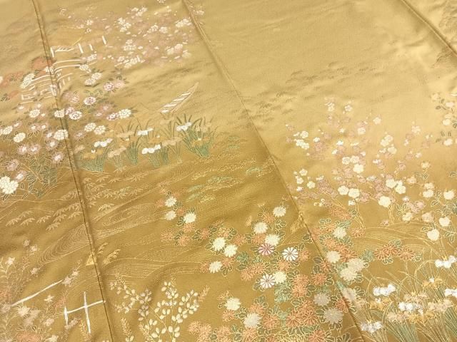  平和屋着物 訪問着 駒刺繍 風景花文 金彩 正絹 fy 訪問着 付け下げ 着物