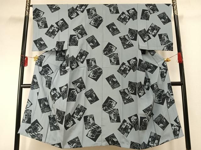 平和屋着物●男性　長襦袢　袷　歌舞伎　役者絵　正絹　AABE1826fy 平和屋着物○男性 長襦袢 袷 歌舞伎 役者絵 正絹 安い AABE1826fy 平和