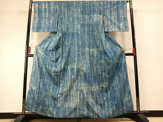 平和屋着物●本場染大島紬 藍 霞文 正絹 fy