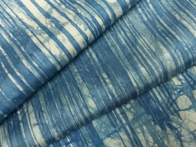 平和屋着物 本場染大島紬 藍 霞文 正絹 fy