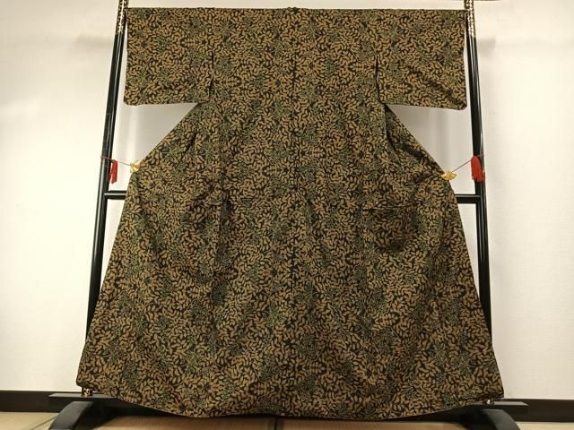 平和屋着物●本場大島紬 一元絣 枝葉文 正絹 fy